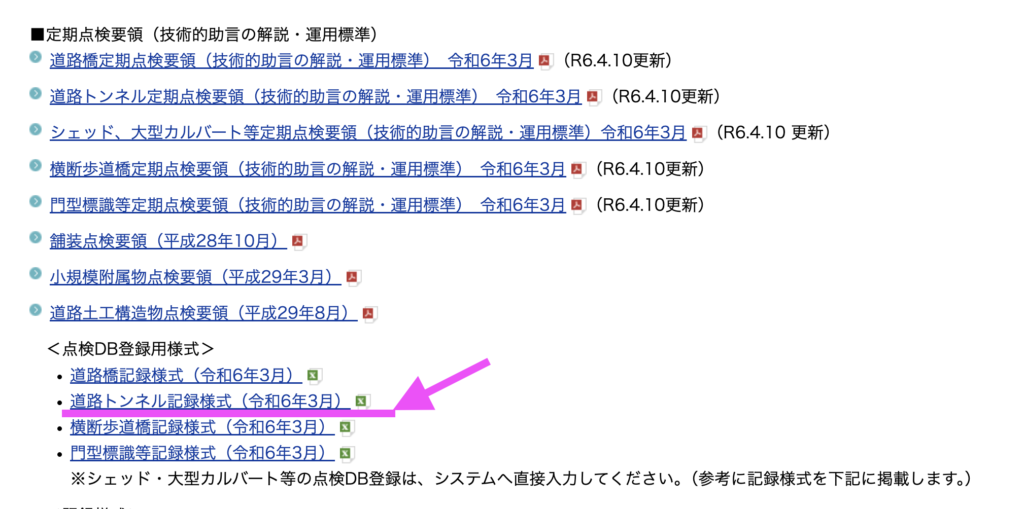 登録可能な点検様式について – 全国施設点検データベース トンネル
